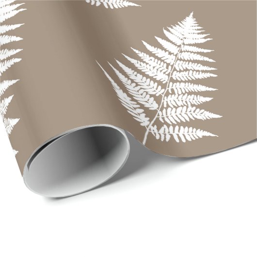 Woodland Fern 1, Taupe Tan en White Cadeaupapier (Rol Hoek)