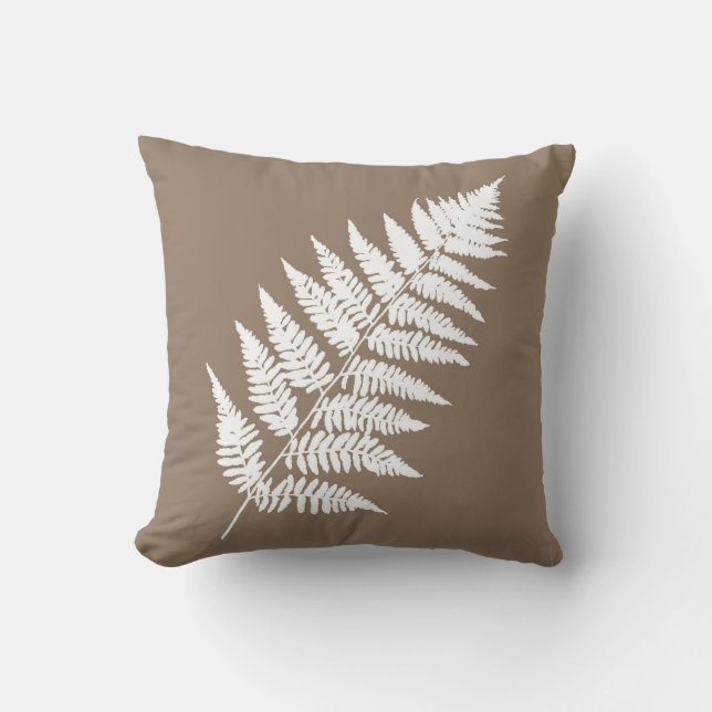 Woodland Fern 1, Taupe Tan en White Kussen (Voorkant)
