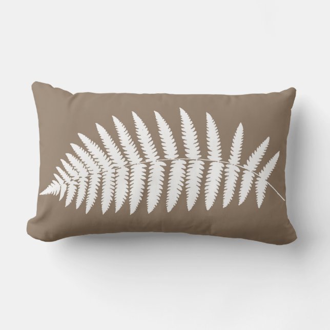 Woodland Fern 2, Taupe Tan en White Kussen (Voorkant)