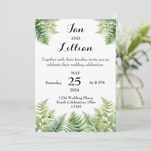 Woodland Fern bruiloft uitnodiging (Staand voorkant)