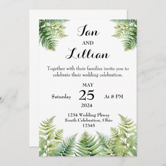 Woodland Fern bruiloft uitnodiging (Voorkant / Achterkant)