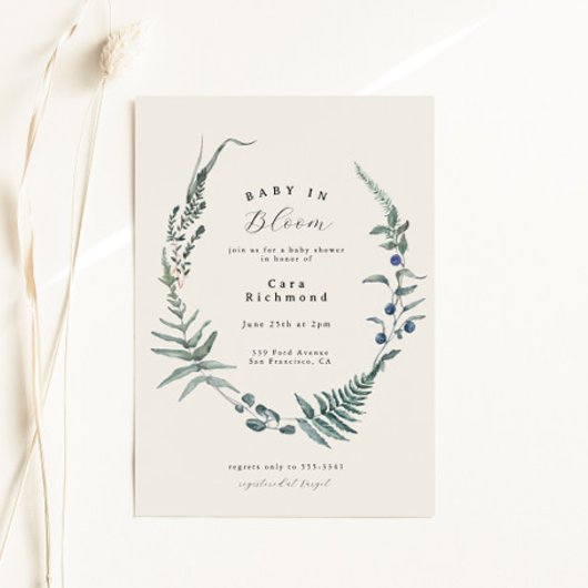 Woodland Fern Forest Berry Baby shower Kaart