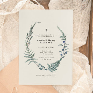Woodland Fern Forest Berry Christening Baptism Kaart