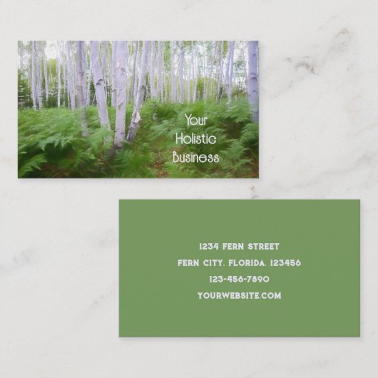 Woodland Fern Green Forest Birch Trees Holistic Visitekaartje (Voorkant / Achterkant)