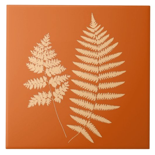 Woodland Fern, Mandarijn en Pastel Sinaasappel Tegeltje (Voorkant)