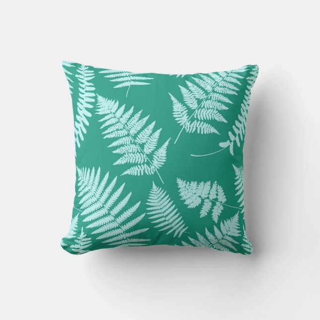 Woodland Fern Pattern, Aqua en Turquoise Buitenkussen (Voorkant)