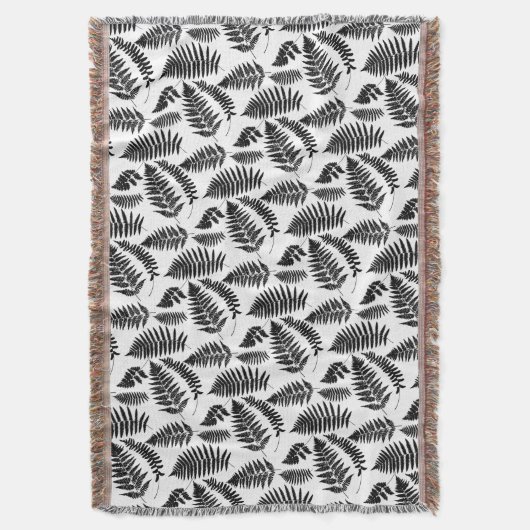 Woodland Fern Pattern, Black and White Deken (Voorkant Verticaal)