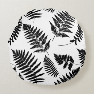 Woodland Fern Pattern, Black and White Rond Kussen