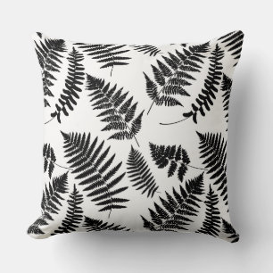 Woodland Fern Pattern, Black and White Throw Pillo Kussen