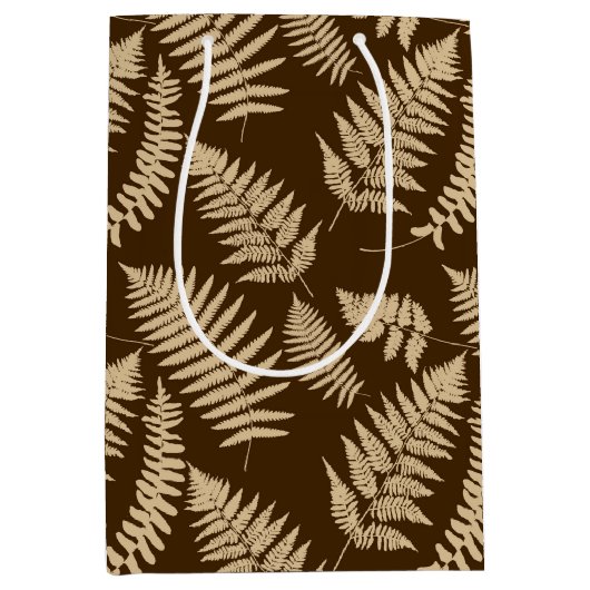 Woodland Fern Pattern, Brown and Beige Medium Cadeauzakje (Voorkant)