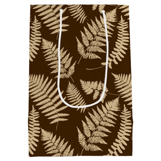 Woodland Fern Pattern, Brown and Beige Medium Cadeauzakje (Achterkant)