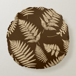 Woodland Fern Pattern, Brown and Beige Rond Kussen