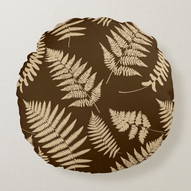 Woodland Fern Pattern, Brown and Beige Rond Kussen (Voorkant)
