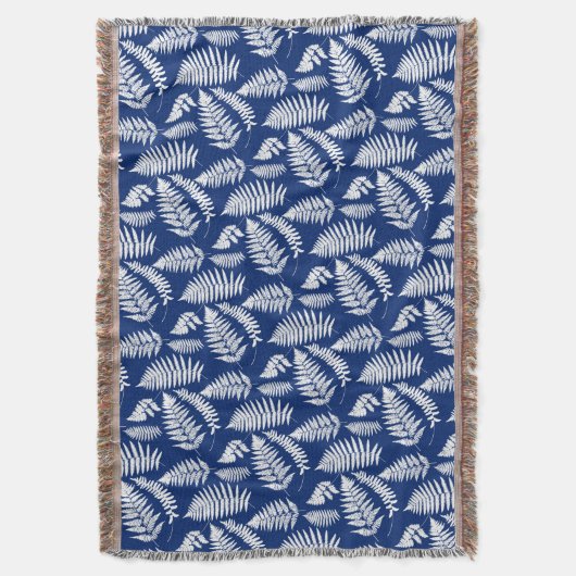 Woodland Fern Pattern, Cobalt Blue en White Deken (Voorkant Verticaal)