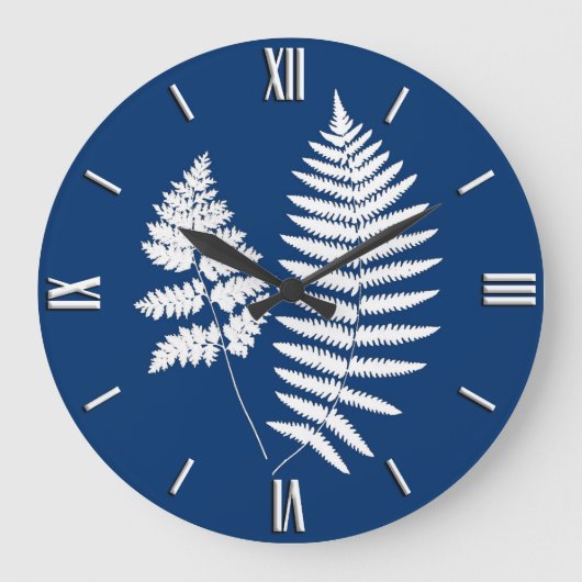 Woodland Fern Pattern, Cobalt Blue en White Grote Klok (Voorkant)