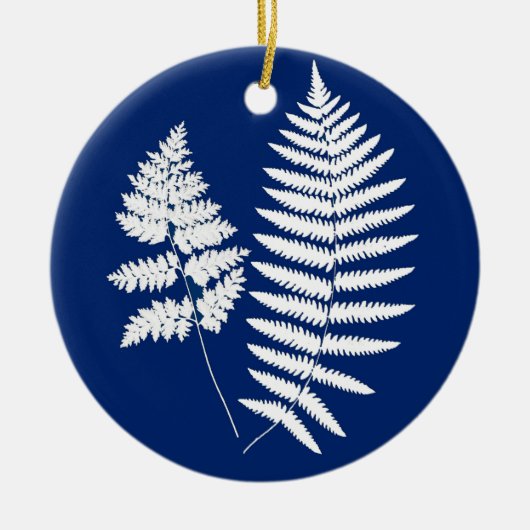 Woodland Fern Pattern, Cobalt Blue en White Keramisch Ornament (Voorkant)