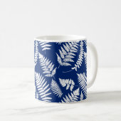 Woodland Fern Pattern, Cobalt Blue en White Koffiemok (Voorkant rechts)