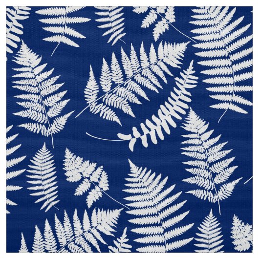 Woodland Fern Pattern, Cobalt Blue en White Stof (Swatch)