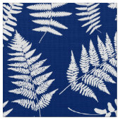Woodland Fern Pattern, Cobalt Blue en White Stof (Close Up)