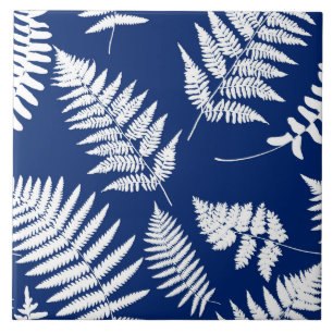 Woodland Fern Pattern, Cobalt Blue en White   Tegeltje