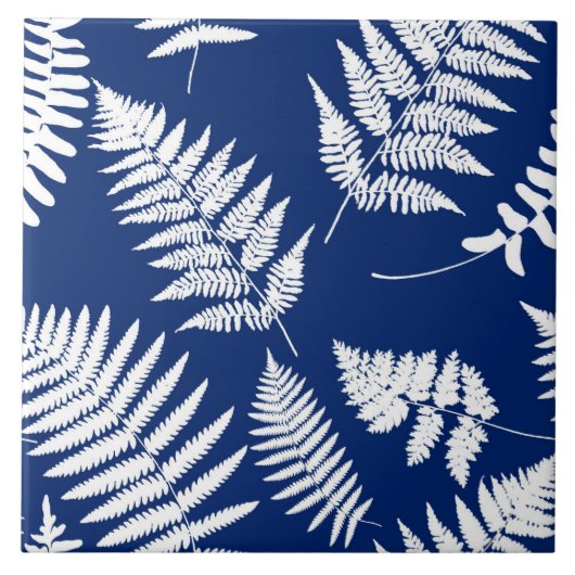 Woodland Fern Pattern, Cobalt Blue en White   Tegeltje (Voorkant)