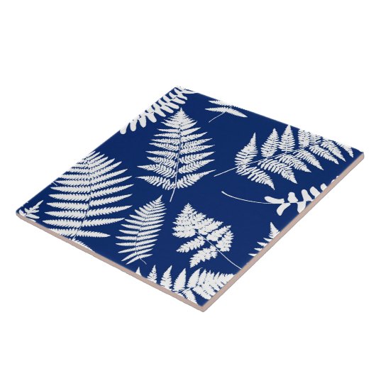 Woodland Fern Pattern, Cobalt Blue en White   Tegeltje (Zijkant)