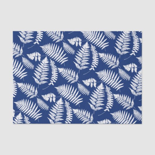 Woodland Fern Pattern, Cobalt Blue en White Tissuepapier (Voorkant)