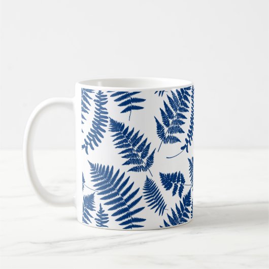 Woodland Fern Pattern, Cobalt Blue op White Koffiemok (Links)