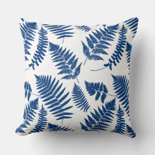Woodland Fern Pattern, Cobalt Blue op White Kussen