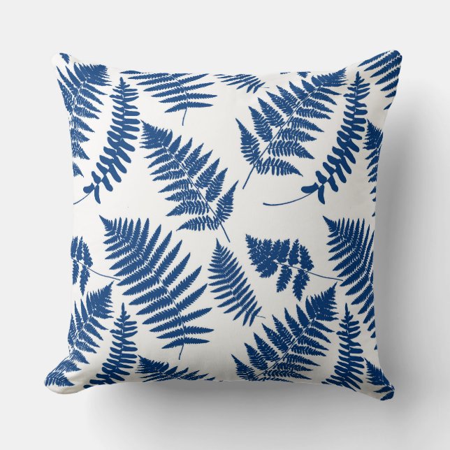 Woodland Fern Pattern, Cobalt Blue op White Kussen (Voorkant)