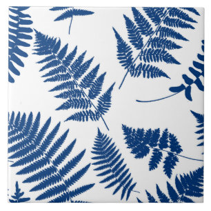 Woodland Fern Pattern, Cobalt Blue op White Tegeltje