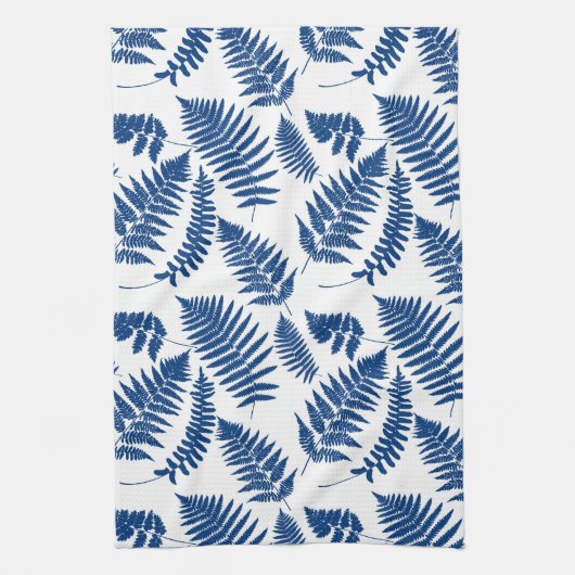 Woodland Fern Pattern, Cobalt Blue op White Theedoek (Verticaal)