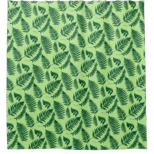 Woodland Fern Pattern, Emerald and Light Green Douchegordijn
