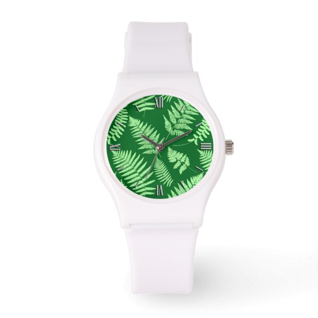 Woodland Fern Pattern, Emerald and Light Green Horloge (Voorkant)