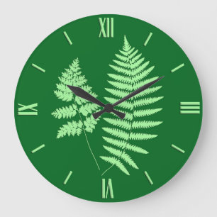 Woodland Fern Pattern, Emerald and Light Green Lar Grote Klok