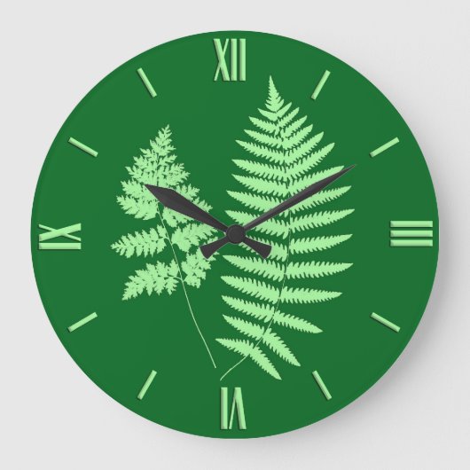 Woodland Fern Pattern, Emerald and Light Green Lar Grote Klok (Voorkant)