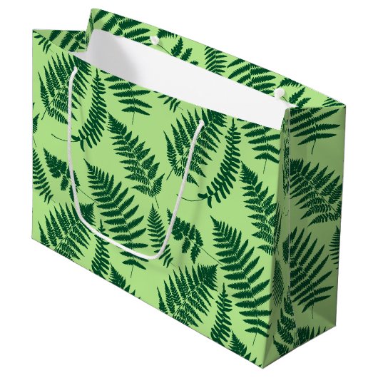 Woodland Fern Pattern, Emerald and Light Green Large Cadeautasje (Voorkant Gekanteld)