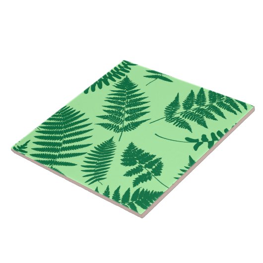 Woodland Fern Pattern, Emerald and Light Green Tegeltje (Zijkant)