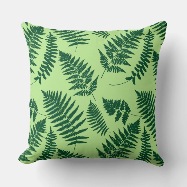 Woodland Fern Pattern, Emerald and Light Green Thr Kussen (Voorkant)