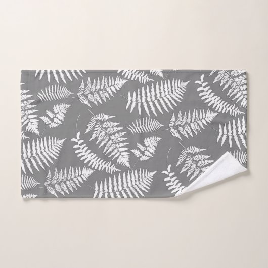 Woodland Fern Pattern, Grey / Grey and White Bad Handdoek (Handdoek)