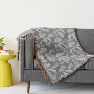 Woodland Fern Pattern, Grey / Grey and White Deken