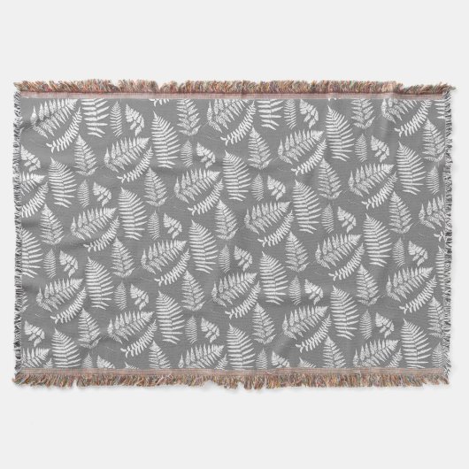 Woodland Fern Pattern, Grey / Grey and White Deken (Voorkant)