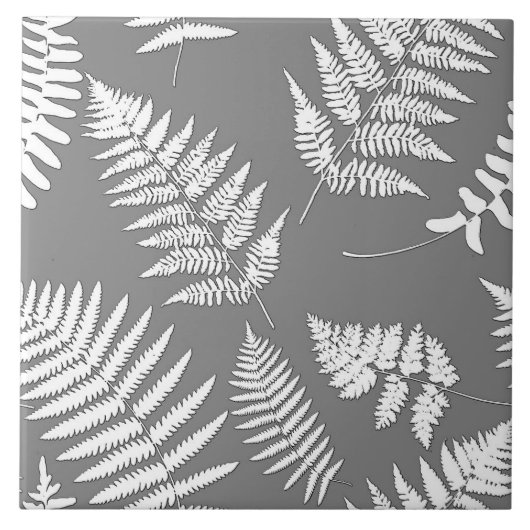 Woodland Fern Pattern, Grey / Grey and White Tegeltje (Voorkant)