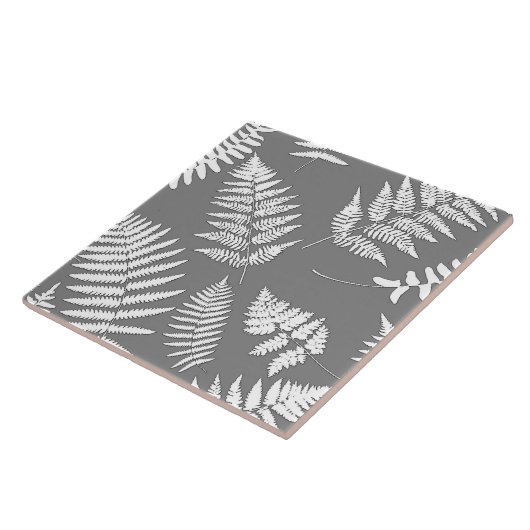 Woodland Fern Pattern, Grey / Grey and White Tegeltje (Zijkant)