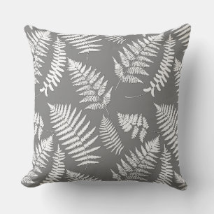 Woodland Fern Pattern, Grey / Grey and White Throw Kussen