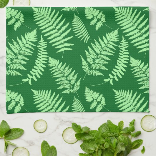 Woodland Fern Pattern, Light and Dark Green Theedoek (Gevouwen)