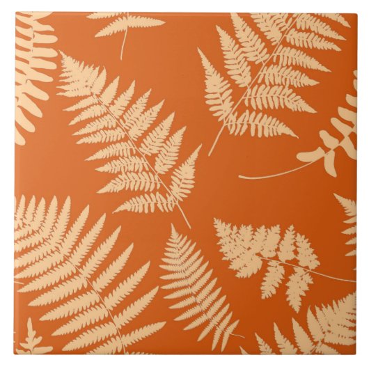 Woodland Fern Pattern, Mandarijn en Pastel Oranje Tegeltje (Voorkant)