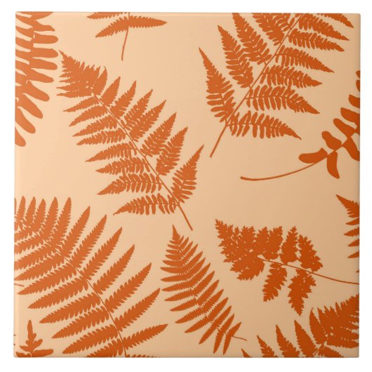 Woodland Fern Pattern, Pastel en Mandarijns Sinaas Tegeltje (Voorkant)