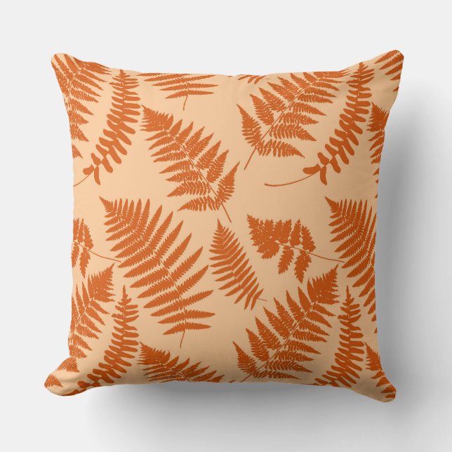 Woodland Fern Pattern, Pastel Oranje Kussen (Voorkant)