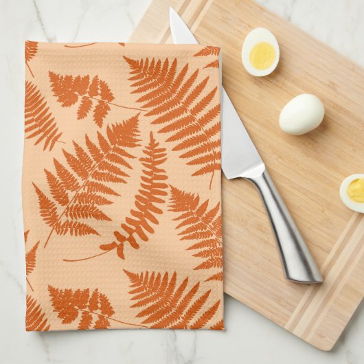 Woodland Fern Pattern, Pastel Oranje Theedoek (Quarter Fold)